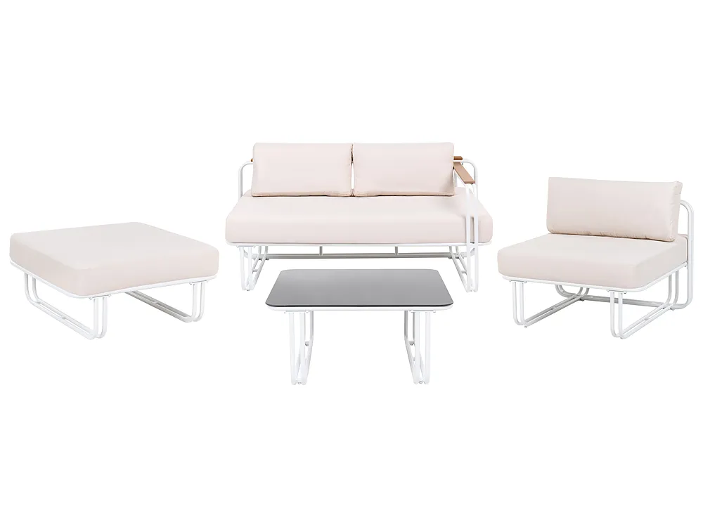 Garden Lounge Set with Table and Ottoman 3 Seater CAMEROTA  Metal White