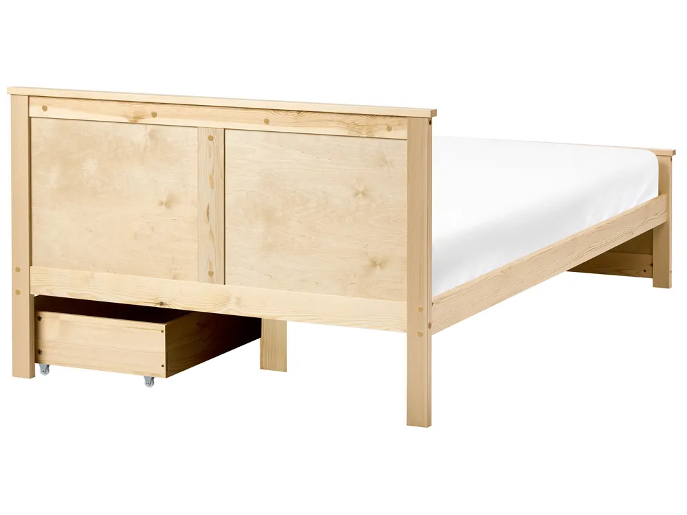 Bett mit 2 Schubladen DAUPHIN Kiefernholz Hellbraun 120 x 200 cm_1059805