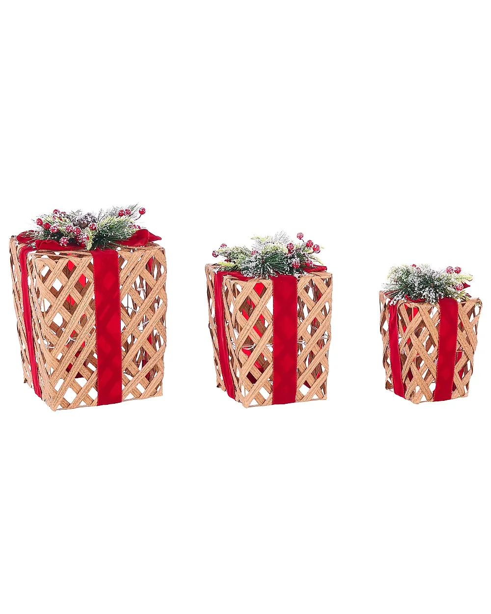 Weihnachtsdekoration 3er Set LED VELKUA 38/25/20 cm Weihnachtsgeschenke Braun_1179266