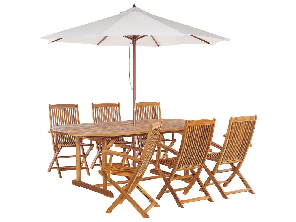 Tuinset 6-zits MAUI met parasol (12 opties) Acaciahout Lichtbruin
