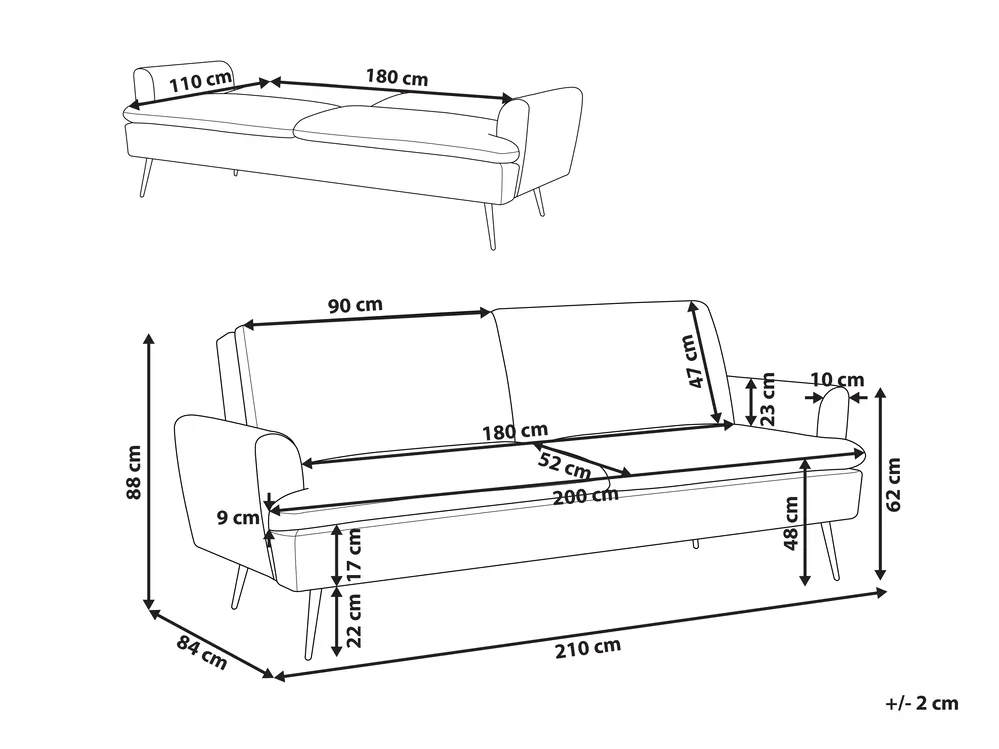 Sofa Bed 3 Seater VETTRE Velvet Yellow_787933