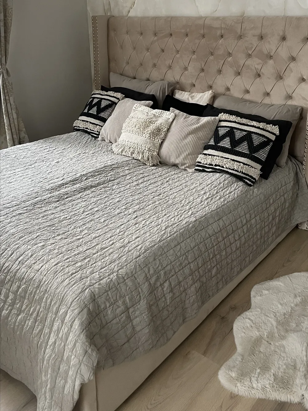 Bett mit Lattenrost Samtstoff LUBBON 180 x 200 cm Beige_838266