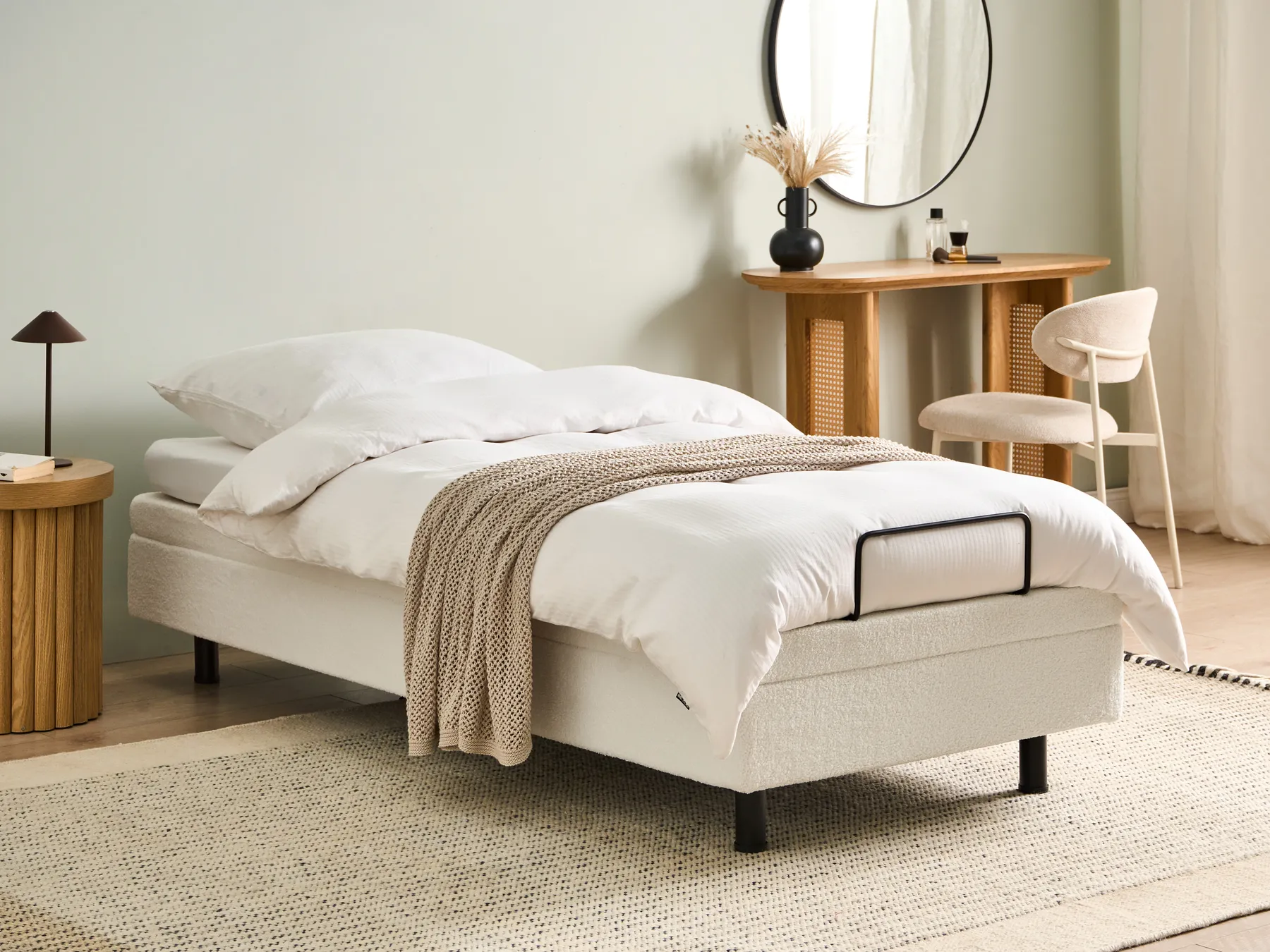 Verstellbares Bett ohne Kopfteil Bouclé DUKE 90 x 200 cm Cremeweiß_1011413