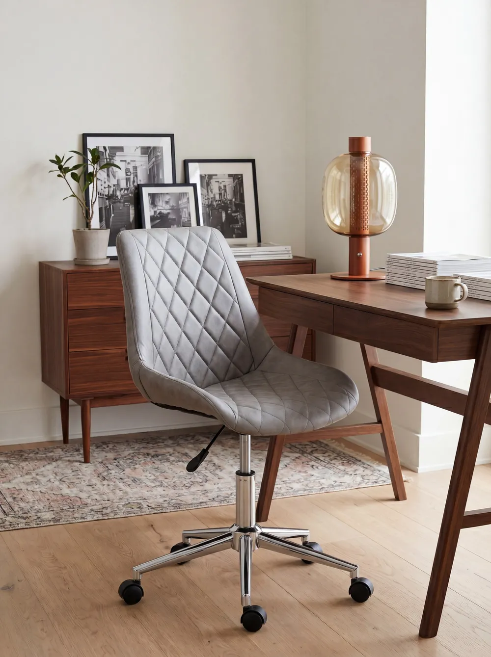 Desk Chair MARIBEL Faux Leather Light Grey_1082778
