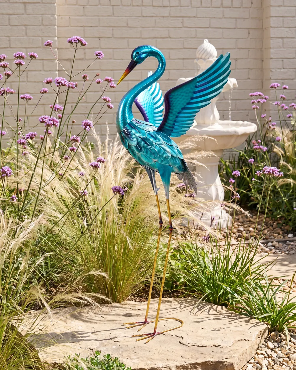 Gartenskulptur MASBATE Kranich Blau
