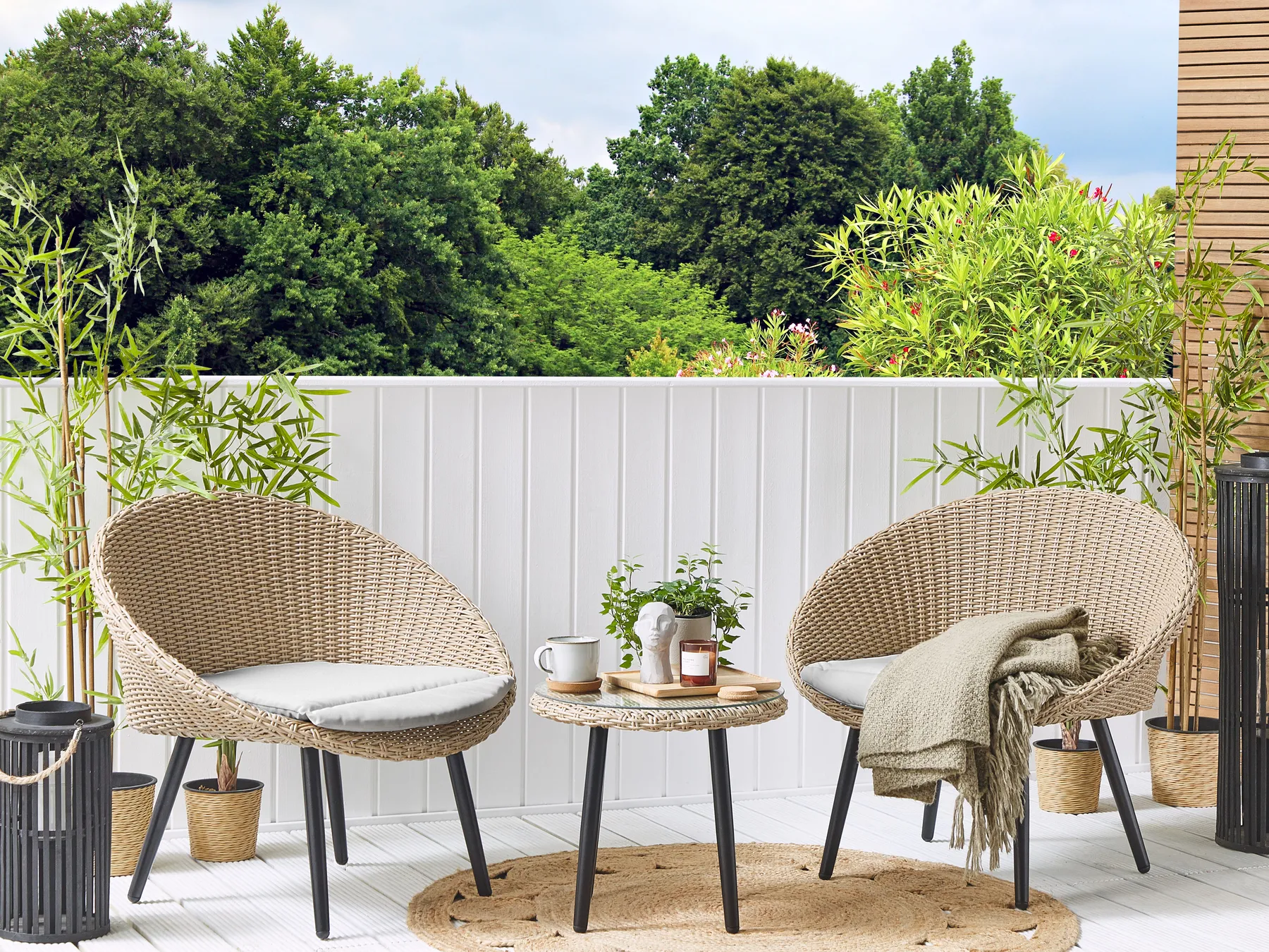 Bistro Set with Cushions ORTIGIA PE Rattan Light Beige Beige_812318