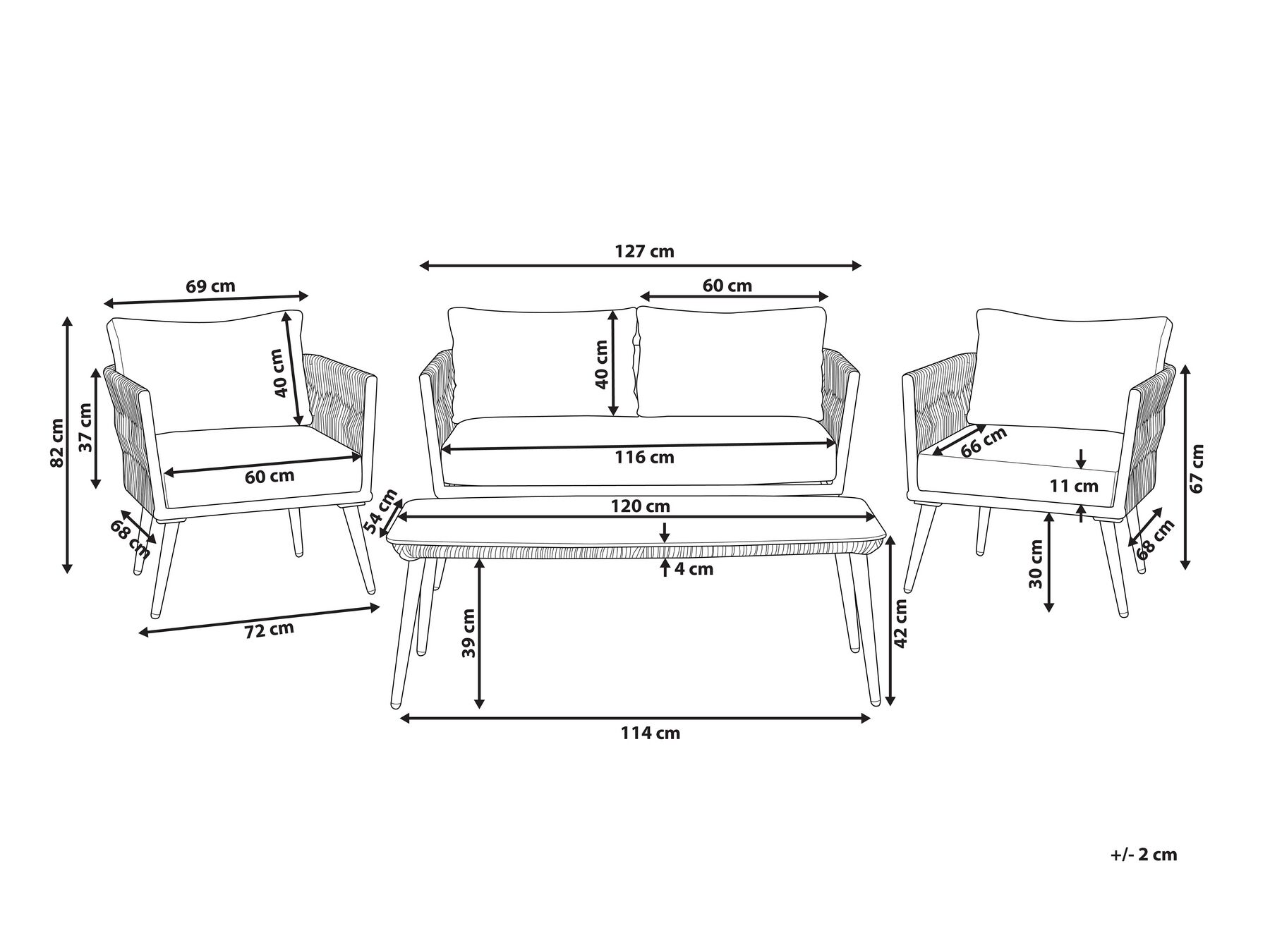 Lounge Set mit Tisch 4-Sitzer PREVEZA Polyrattan Grau_739476