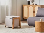 Pouf mit Stauraum EDLAND Stoff 45 cm Beige_1038227