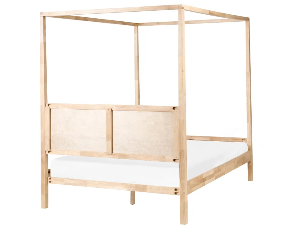 Four Poster Bed Wood HAUTERIVES 160 x 200 cm (EU King Size) Light Brown_1023138