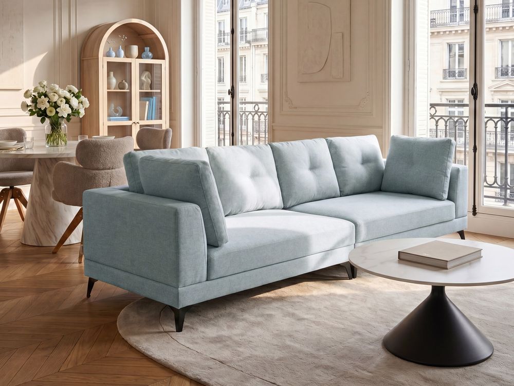 Sofa 4-Sitzer YURI Chenillegewebe Hellblau