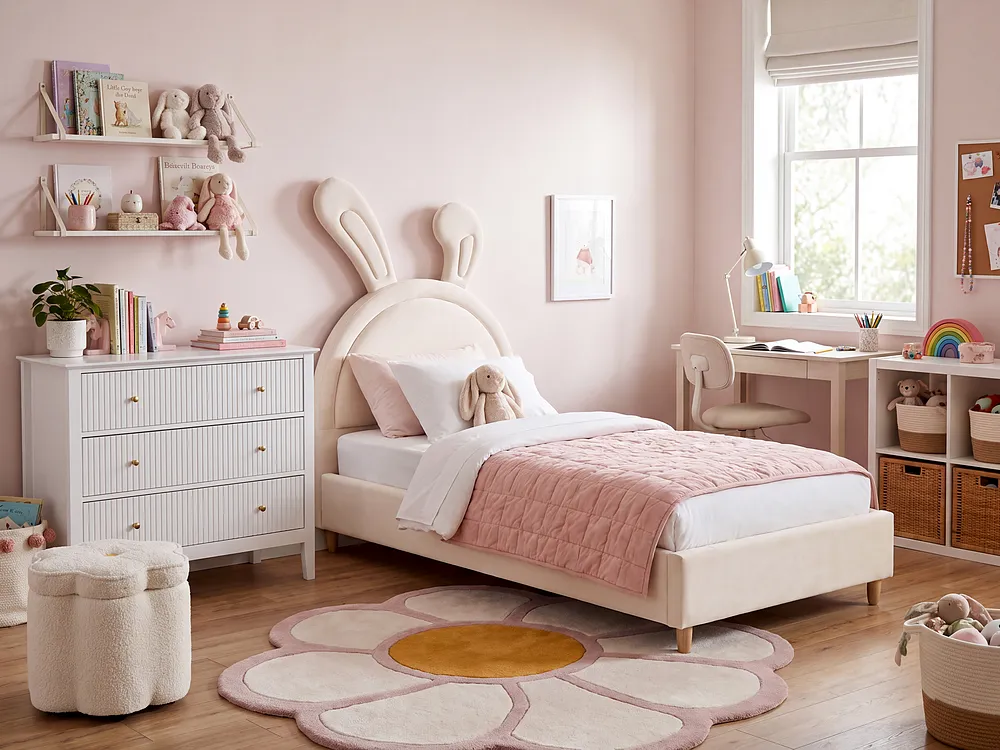 Kids Bed Rabbit Velvet LALLIAS 90 x 200 cm (EU Single) Beige_1154030