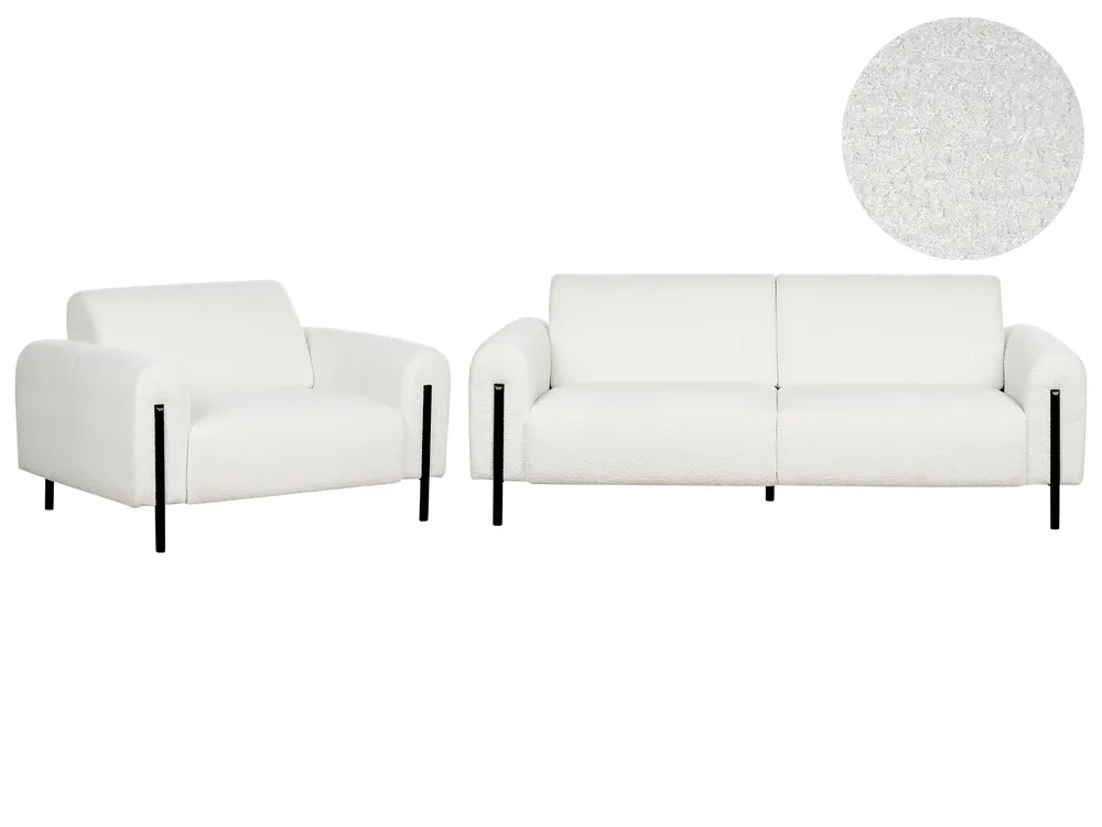 Living Room Set 4 Seater ASKIM Boucle White