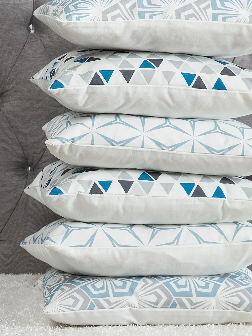 Set of 2 Decorative Cushions CLEOME 45 x 45 cm White Grey Blue Geometric Pattern_769300