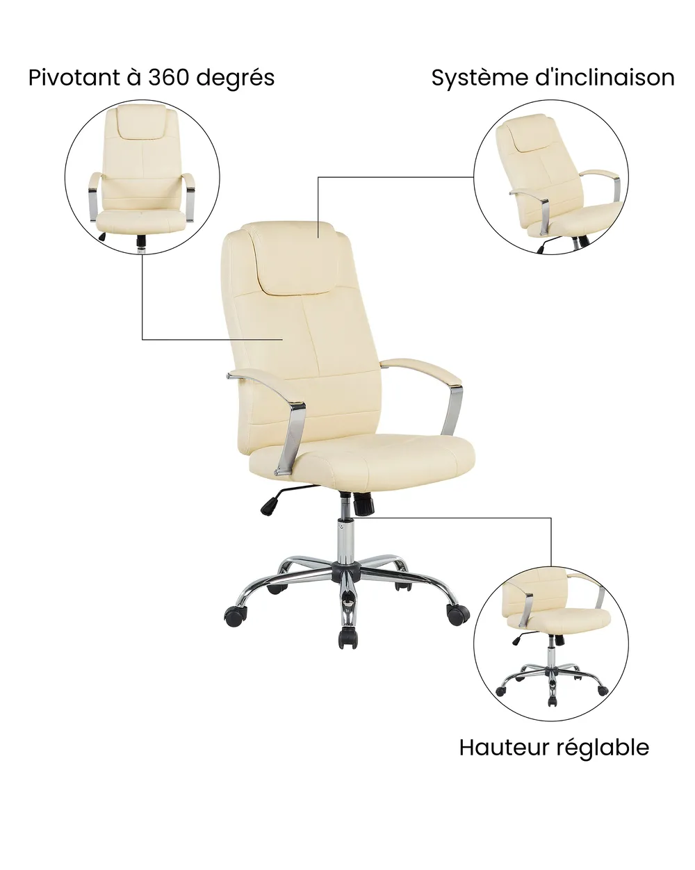 Fauteuil de bureau WINNER Cuir PU Beige clair_1074410