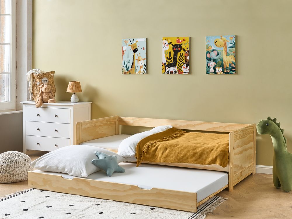 Onderschuifbed Dennenhout GRAVELINES 90 x 200 cm Lichtbruin