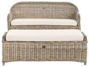 Gartenbank mit Auflage SUSUA 150 cm mit Ottomane Rattan Naturfarben_957577