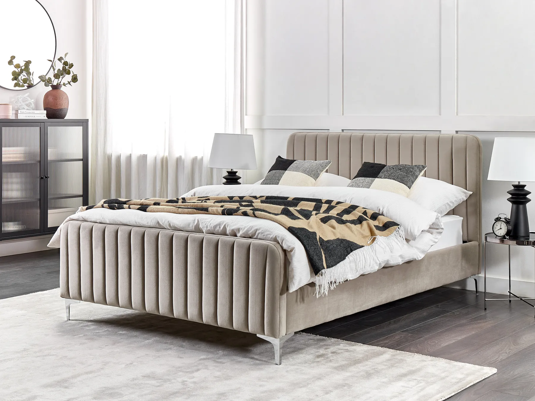 Bett mit Lattenrost Samtstoff LUNAN 140 x 200 cm Taupe_803451