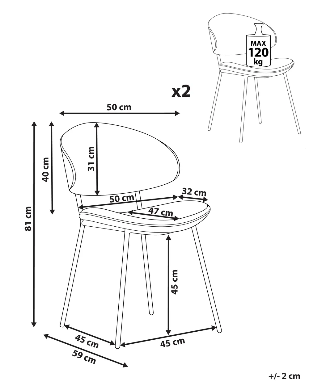 Esszimmerstuhl 2er Set KIANA Stoff Hellbeige_874433