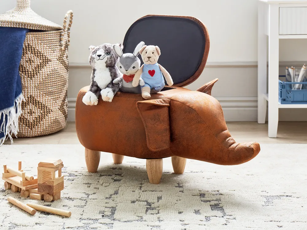 Storage Animal Stool ELEPHANT Elephant Faux Leather Dark Brown_934710