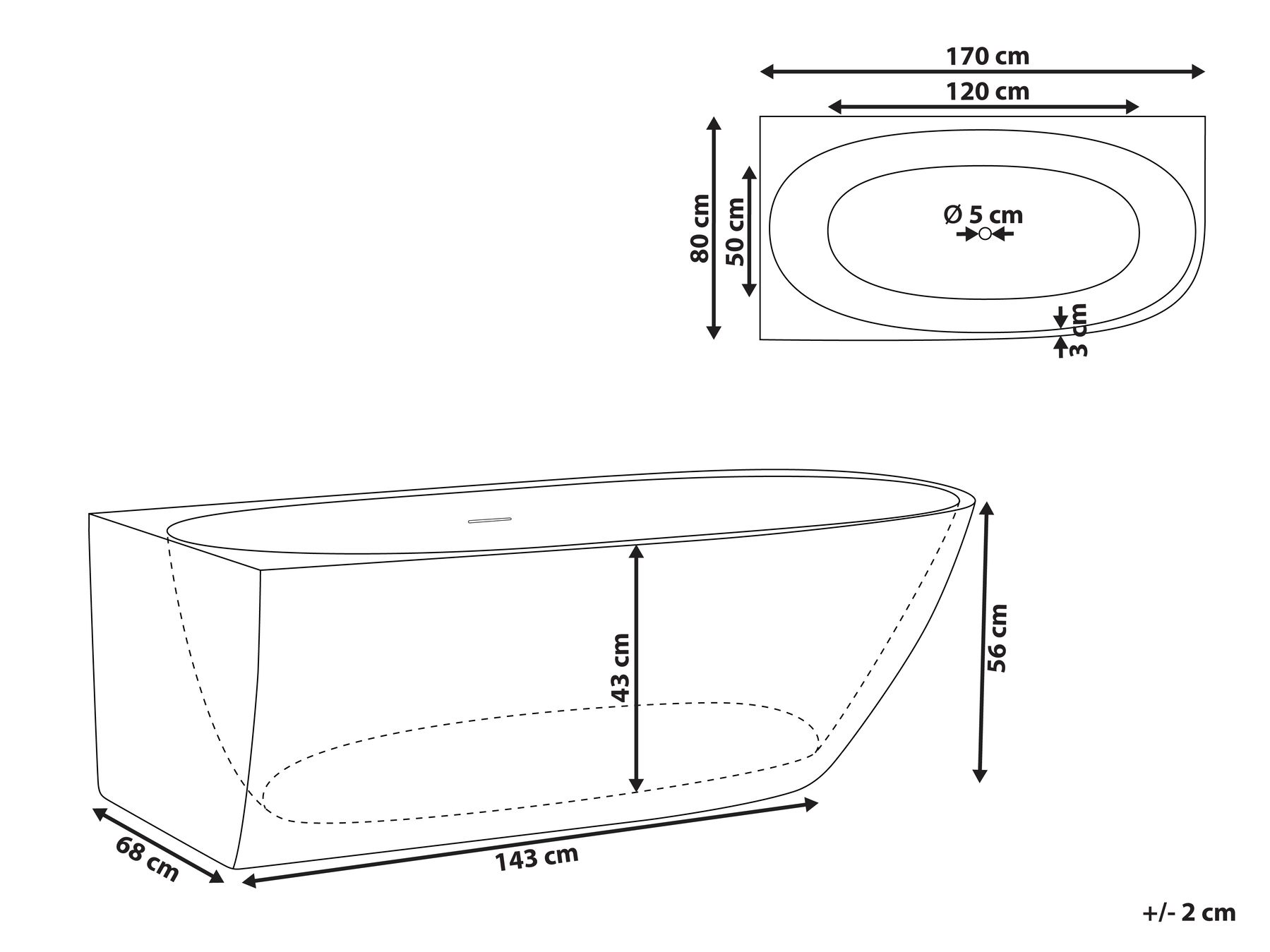 Eckbadewanne PARNAIBA 170 x 80 cm Weiß rechtsseitig_1017380