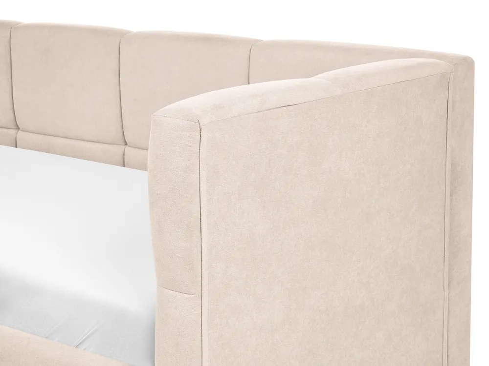 Tagesbett Stoff JACOU 90 x 200 cm mit Stauraum rechtsseitig Hellbeige_1092726