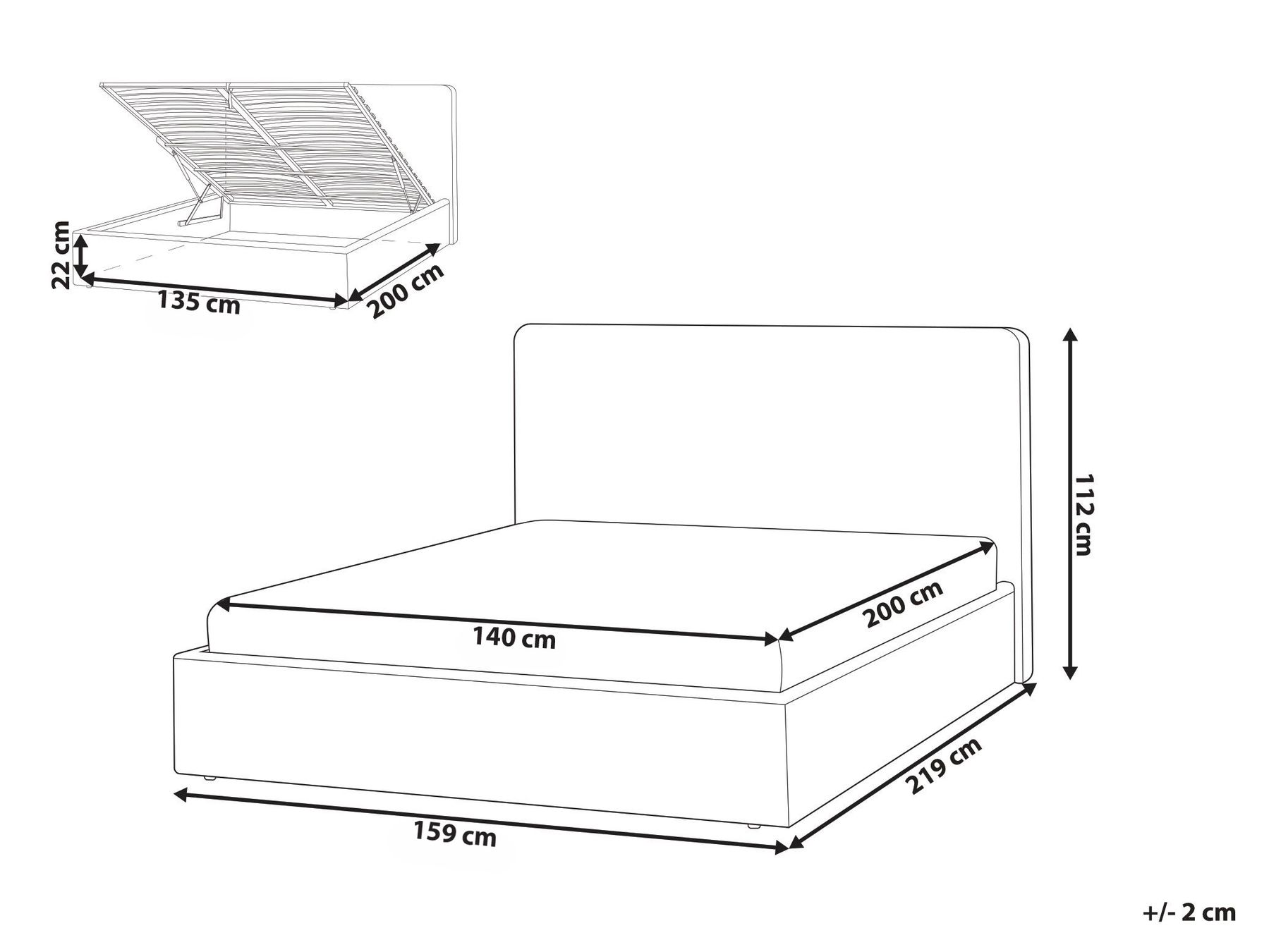 Krevet s prostorom za pohranu BRENON Svijetlo bež 140 x 200 cm_1055964