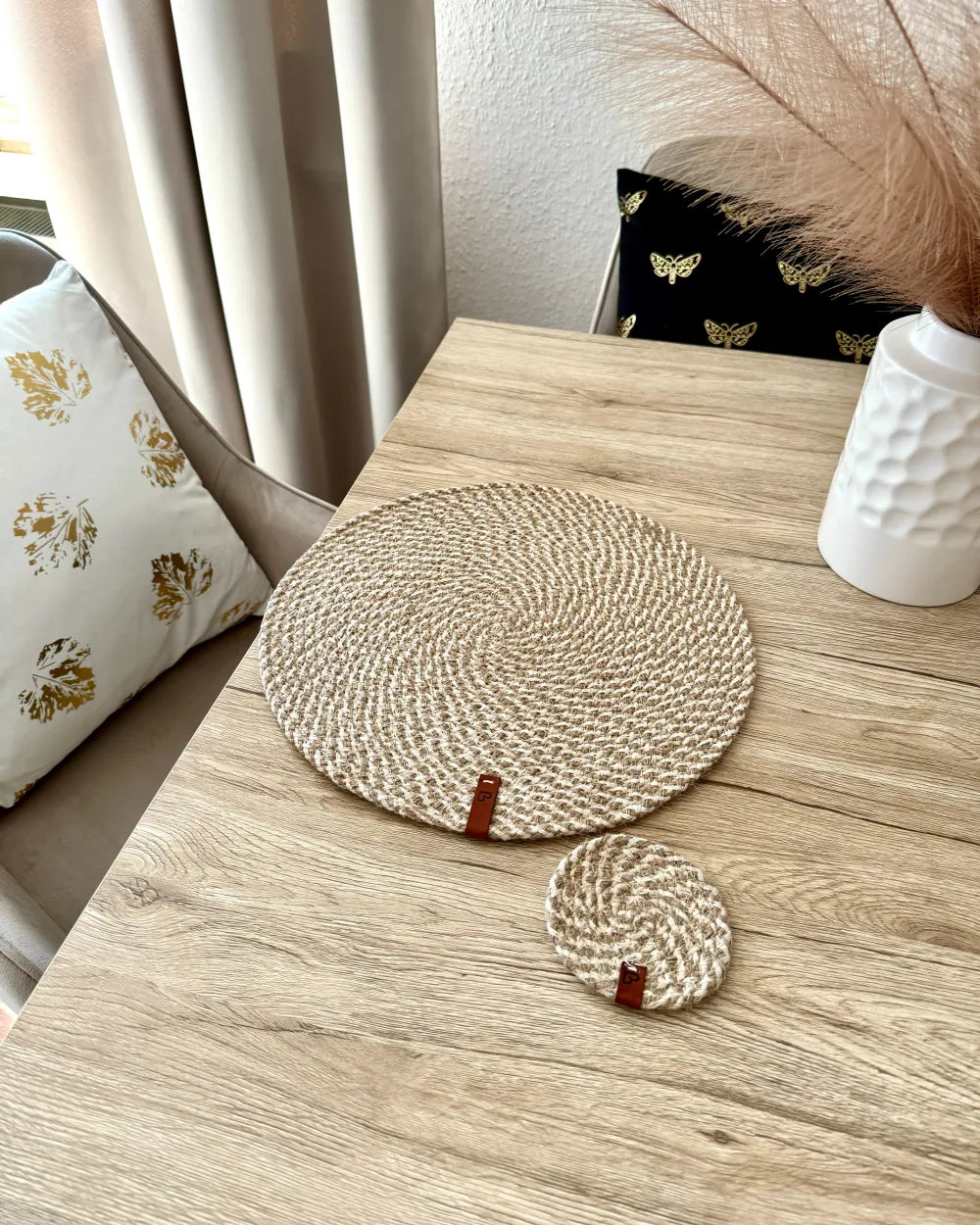 Placemats en onderzetters set PIPTURUS Jute Natuurlijk_983398