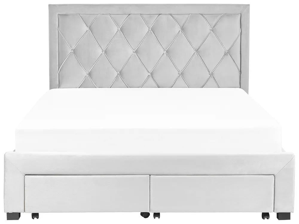 Bed with Storage Drawers LIEVIN Velvet Light Grey 160 x 200 cm (EU King Size)_858071
