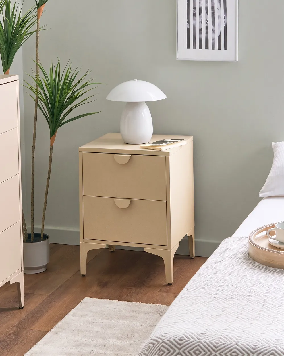 Nachttisch mit 2 Schubladen ARDURA Metall Beige