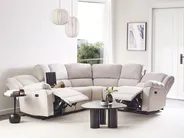 Manual Recliner Corner Sofa 5 Seater ROKKE with USB Port Fabric Off-White Left Hand_959377