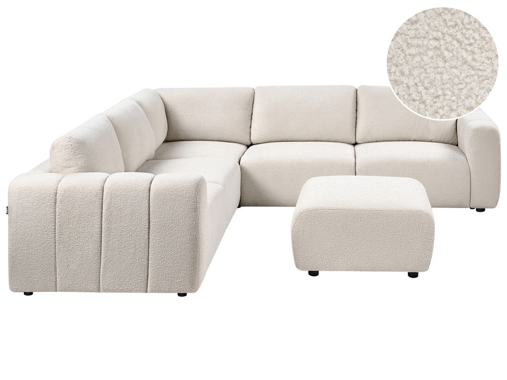 Modular Corner Sofa 5 Seater KIVVIK with Ottoman Boucle Off-White Right Hand