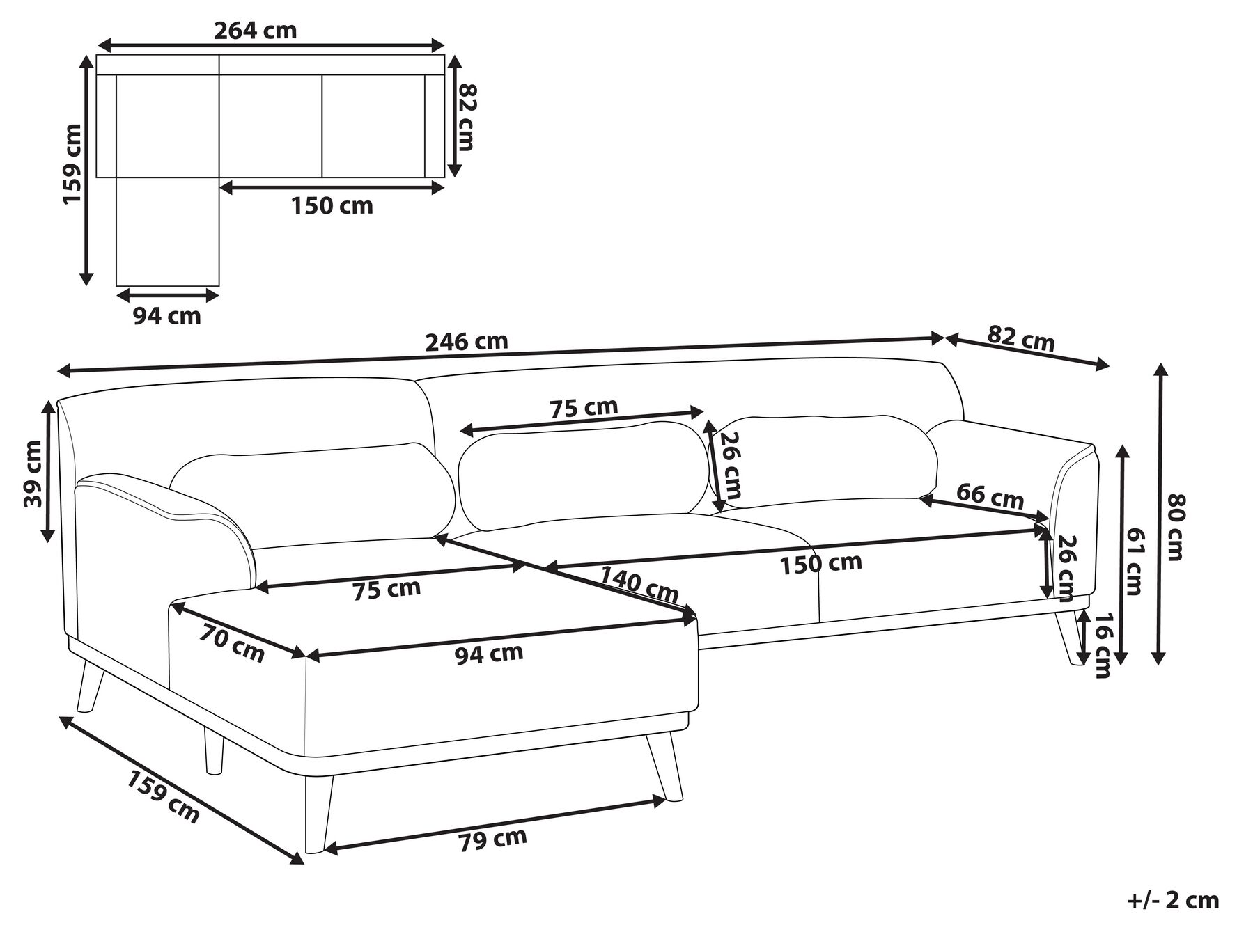 Corner Sofa 3 Seater SIMOS Chenille Beige Right Hand_927946