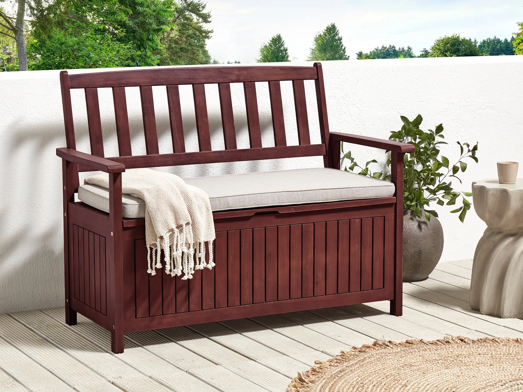 Garden Bench with Cushion SOVANA 120 cm with Storage Acacia Wood Light Grey_884041