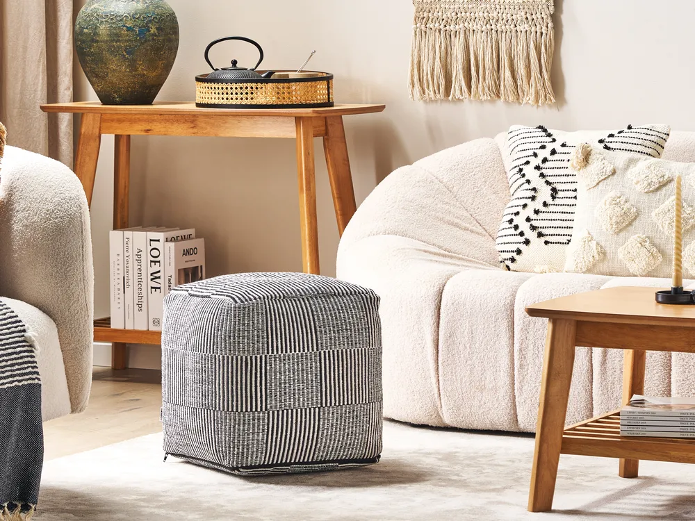 Pouf PANDRAN Baumwolle Schwarz / Weiß