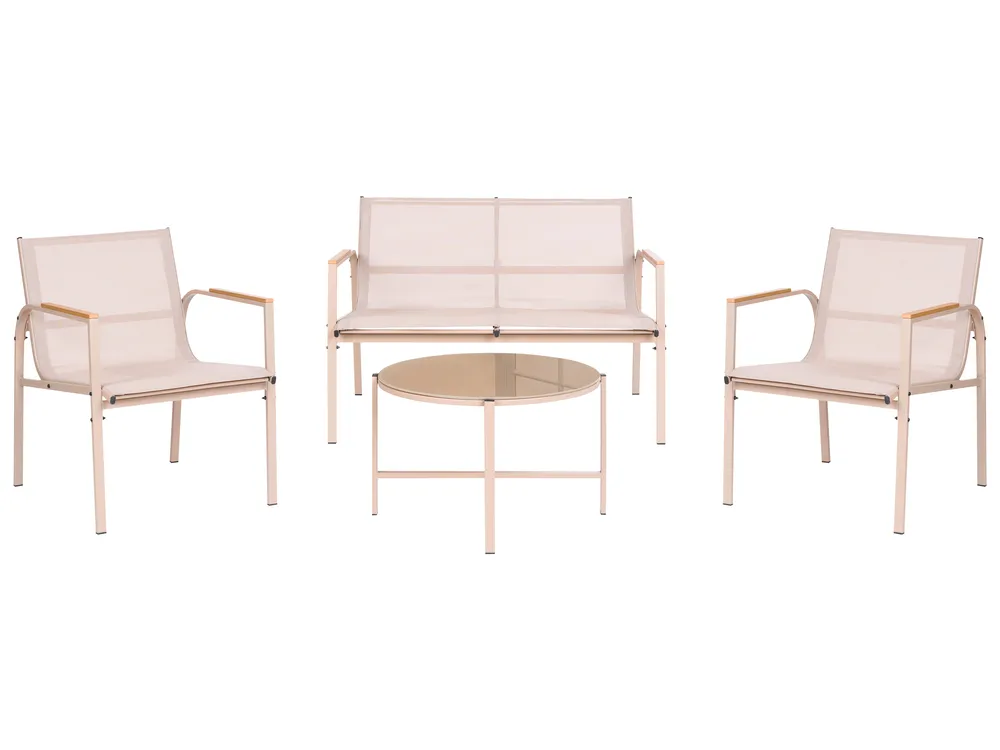 Lounge Set mit Tisch 4-Sitzer LEDRO Metall Beige