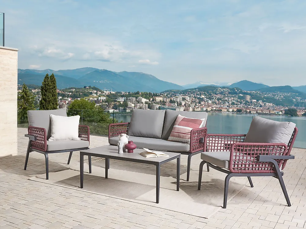 Lounge Set mit Tisch 4-Sitzer SCIACCA Metall Grau_1178263