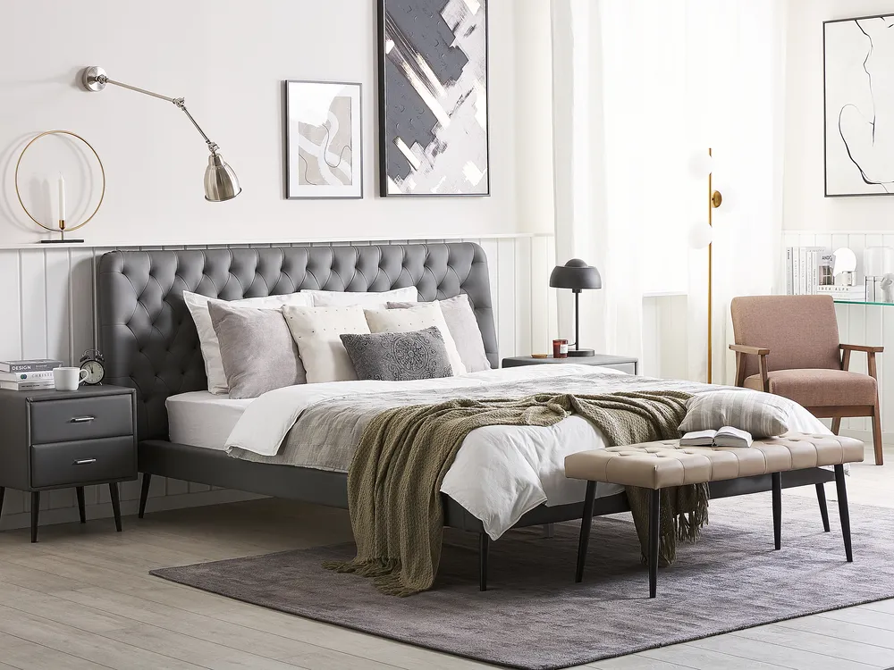 Bedroom Set Faux Leather ESSONNE 180 x 200 cm (EU Super King) Grey