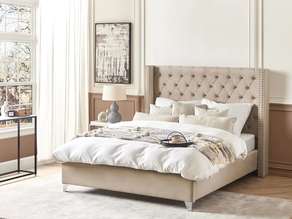 Bed Velvet LUBBON 160 x 200 cm (EU King Size) Beige