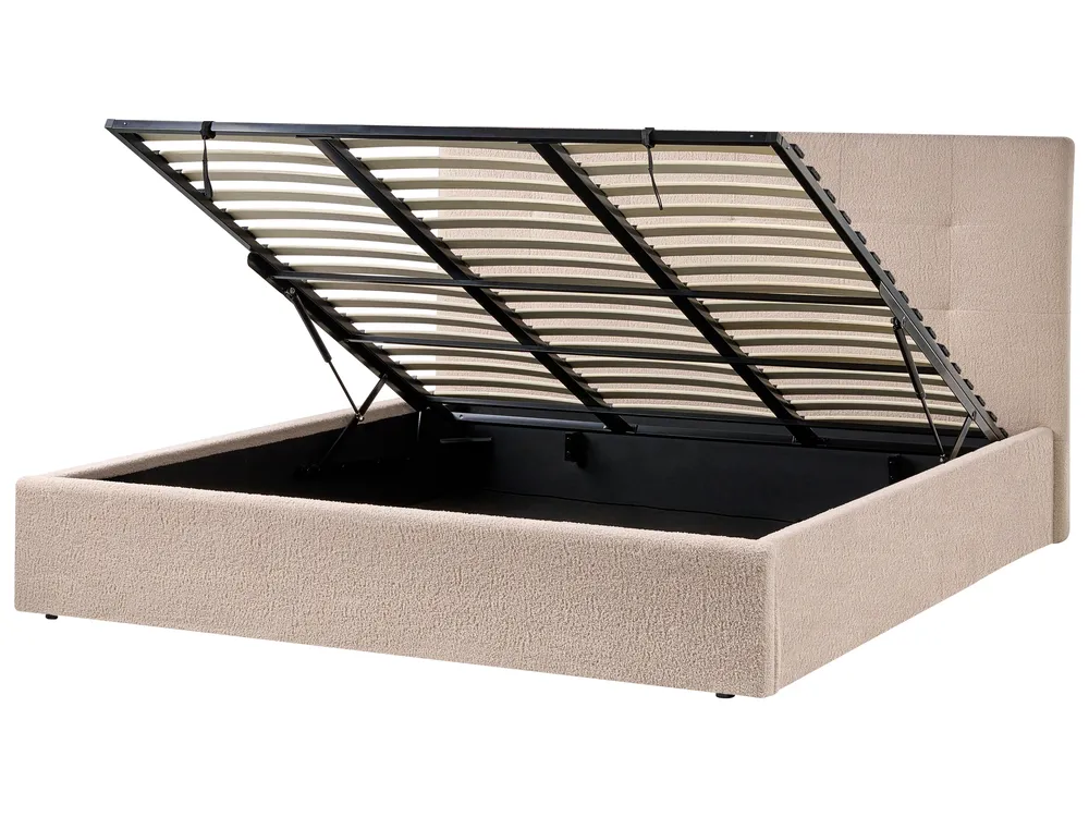 Ottoman Bed LORIENT Boucle Beige 180 x 200 cm (EU Super King)_1040263