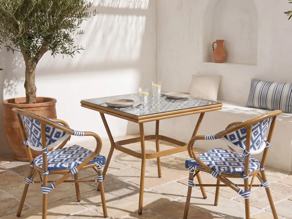 Gartenmöbel Set 4-Sitzer CASPRI Polyrattan Blau / Weiß_1090688