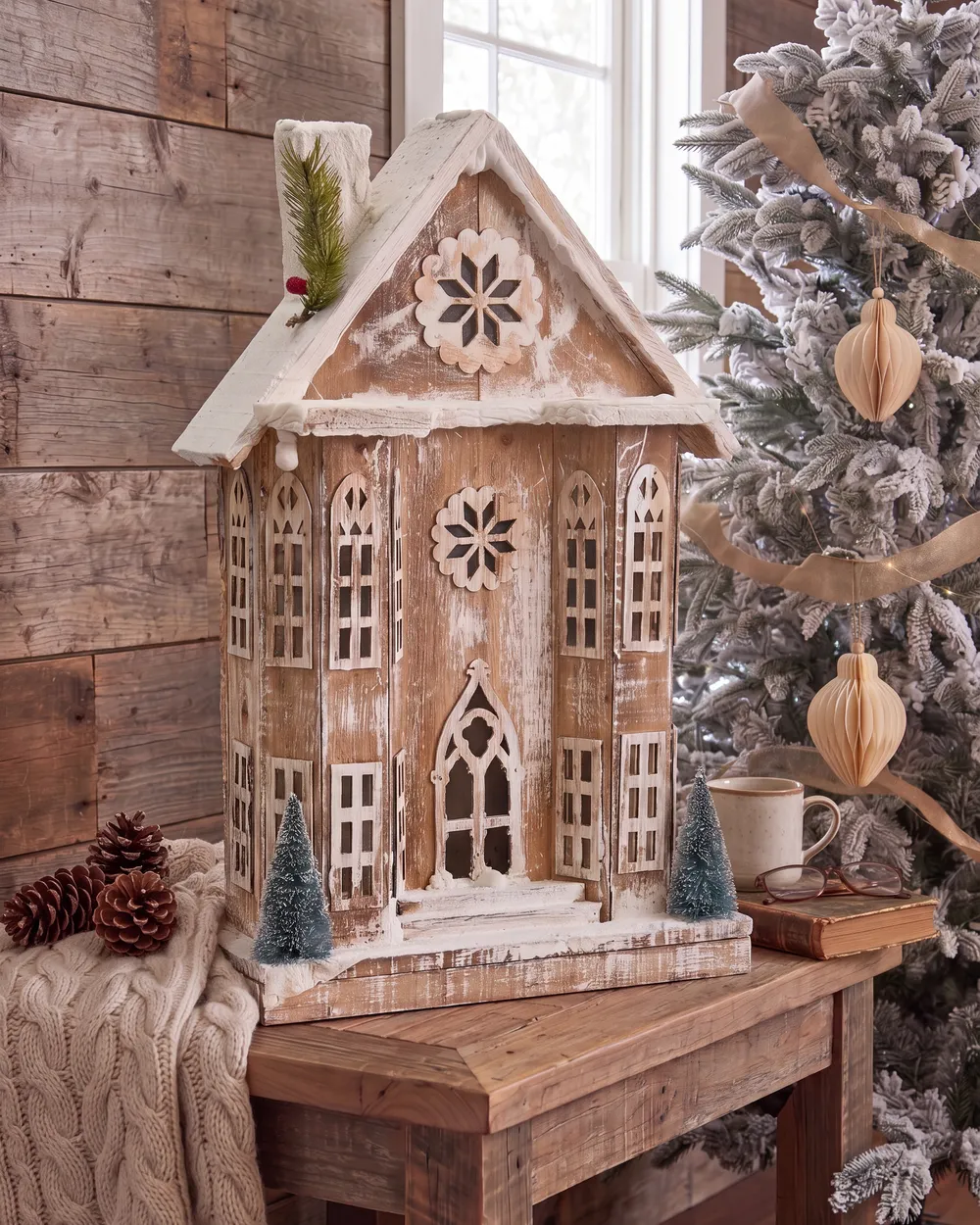 Weihnachtsdekoration LED UNARI 50 cm Haus Hellbraun_1085222