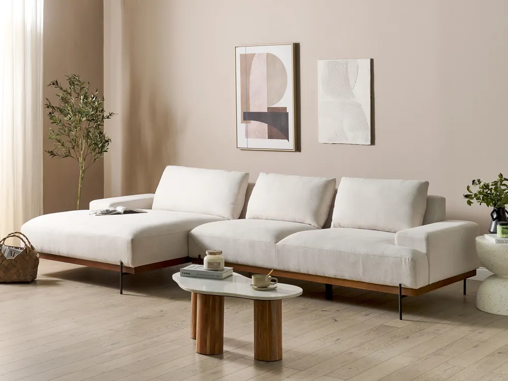 Ecksofa 4-Sitzer MARIFERD Stoff Hellbeige rechtsseitig