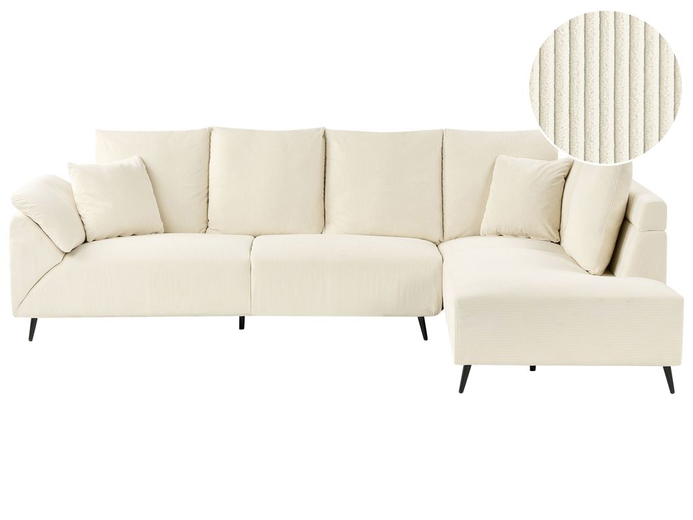 Corner Sofa 4 Seater LUNNER Corduroy Light Beige Left Hand