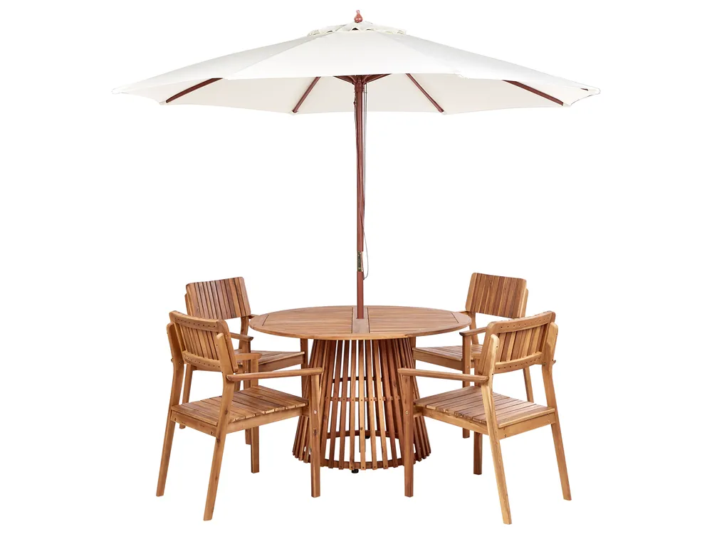 Gartenmöbel Set 4-Sitzer AGELLO mit Schirm (12 Optionen) Akazienholz Braun
