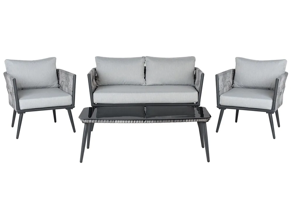 Lounge Set mit Tisch 4-Sitzer PREVEZA Polyrattan Grau
