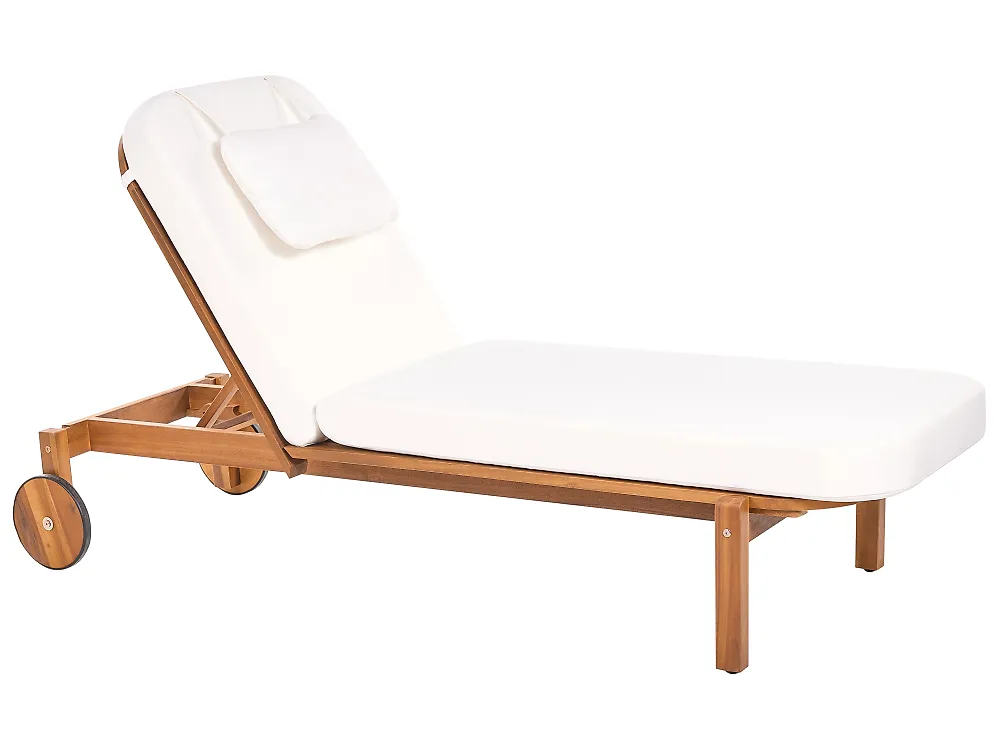 Sonnenliege mit Kissen LATERZA  mit Relaxfunktion zertifiziertes Akazienholz Weiß_1165853