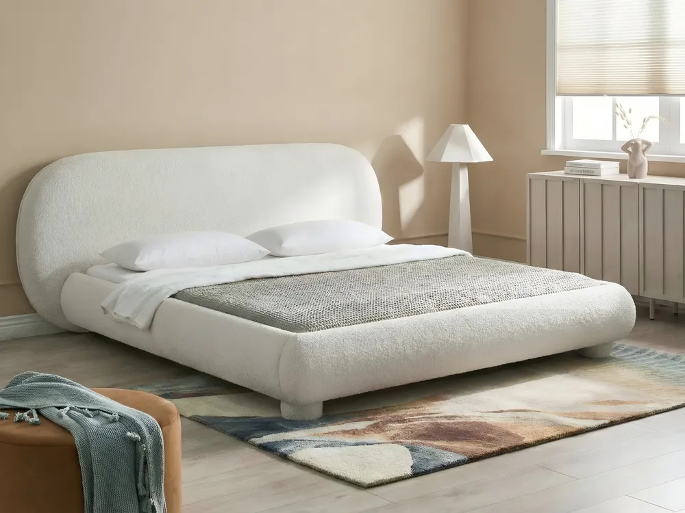 Bett mit Lattenrost Bouclé BAYEL 180 x 200 cm Cremeweiß