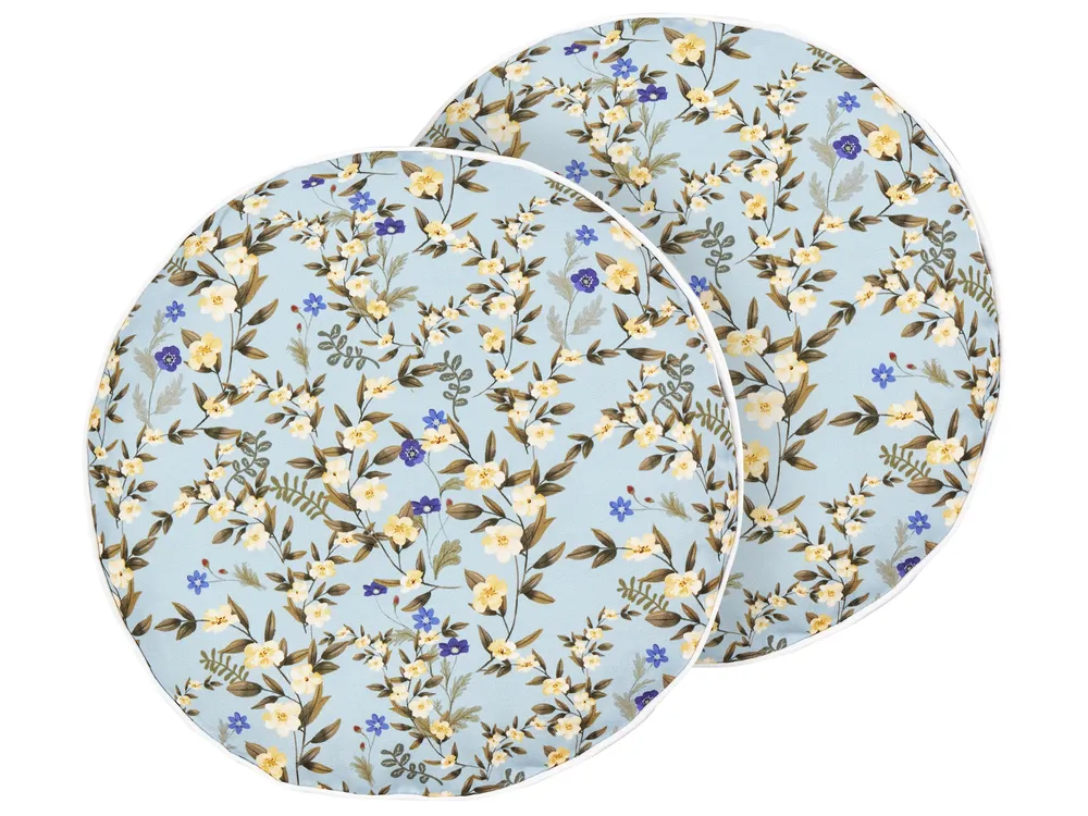 Gartenkissen 2er Set VALLORIA Blumenmuster 40 x 40 cm Hellblau