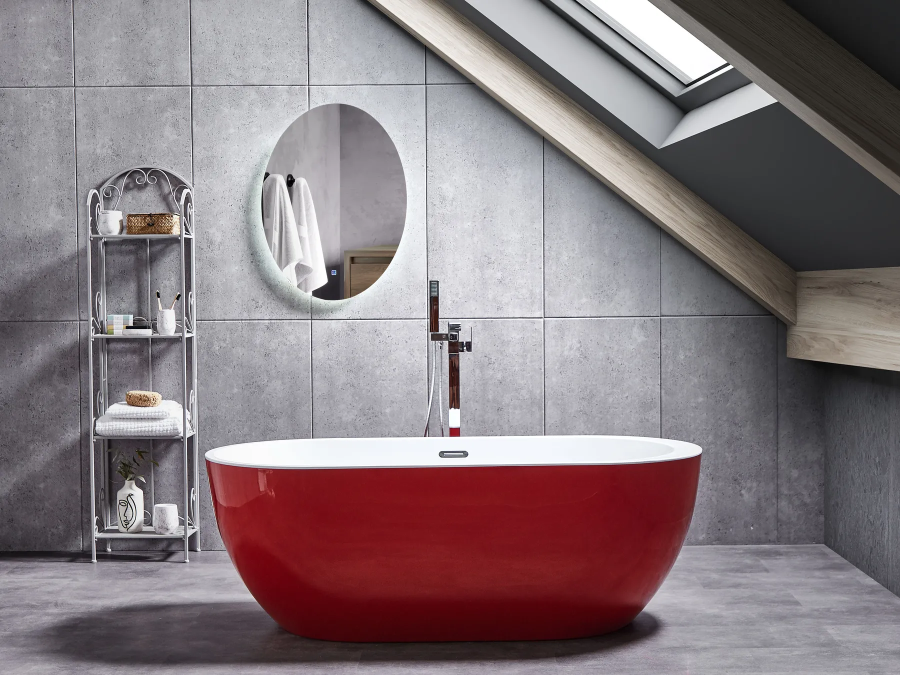 Freistehende Badewanne NEVIS 160 x 75 cm Rot_828369