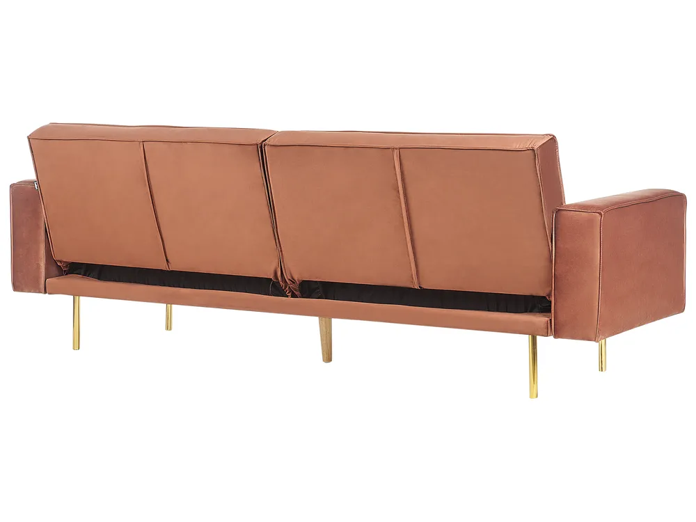 Sofa Bed 3 Seater VISNES Velvet Golden Brown_921880